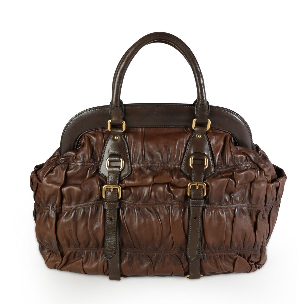Prada Brown Gaufre Leather Large Frame Tote